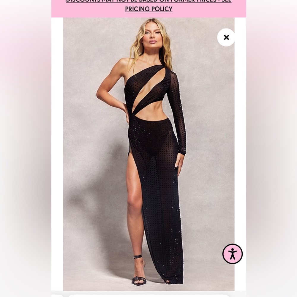 Pretty little thing, Naomi Campbell Embellished Mesh One Sleeve  Dress